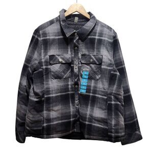 Free Country reversible jacket black puffer gray plaid flannel pockets XL